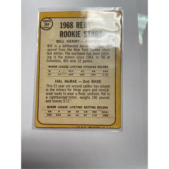 Bill Henry and Hal mcrae topps #384 in good condition!!! Rare - Picture 2 of 3